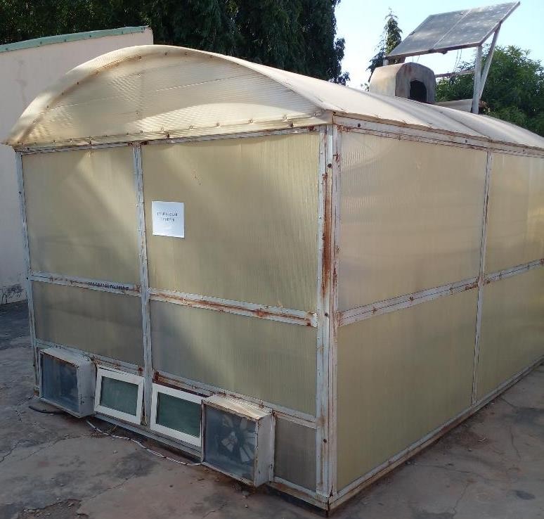 Hybrid large-scale solar dryer developed and tested at SERC